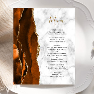 Budget Burnt Orange Gold Agate Marble Wedding Menu