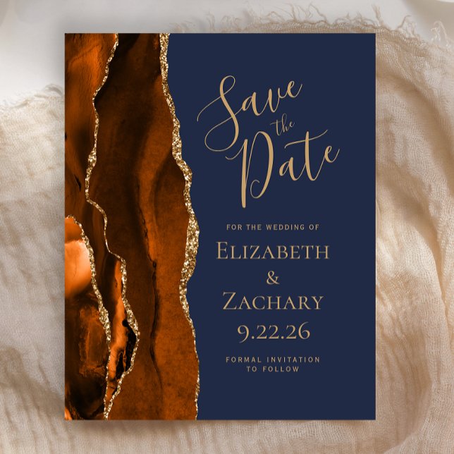 Budget Burnt Orange Gold Agate Navy Save the Date (Creator Uploaded)