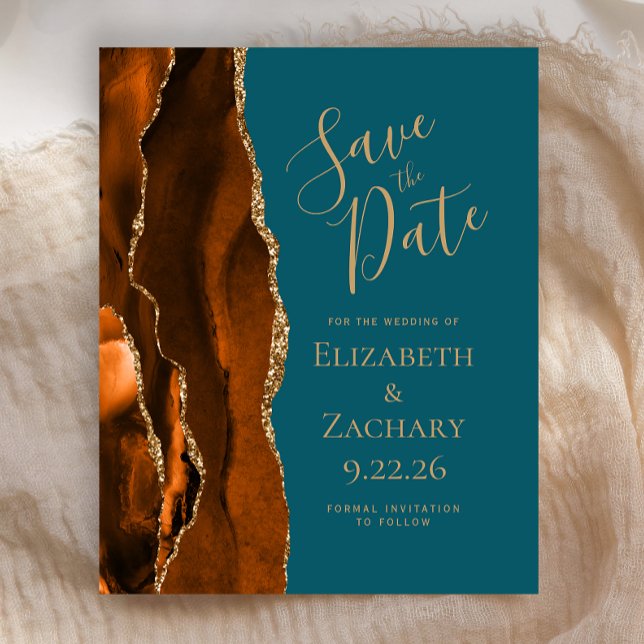 Budget Burnt Orange Gold Agate Teal Save the Date (Creator Uploaded)