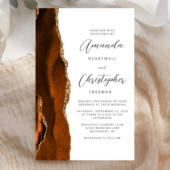 Budget Burnt Orange Gold Agate Wedding Invite (Creator Uploaded)