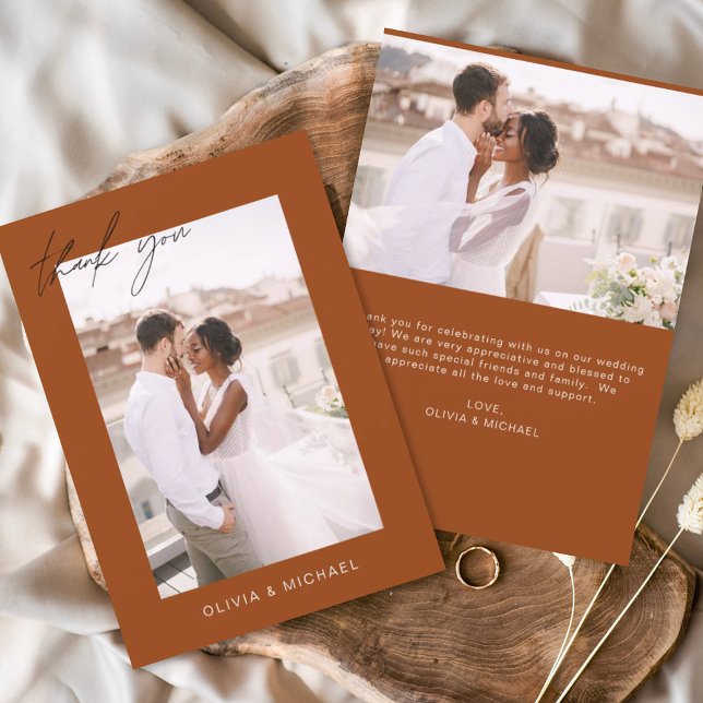 Budget Burnt Orange Wedding Photo Thank You Cards (Creator Uploaded)