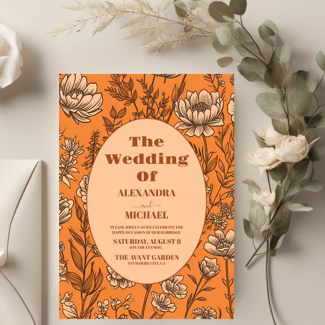 Budget Burnt Orange Wildflowers Wedding Flyer (Creator Uploaded)