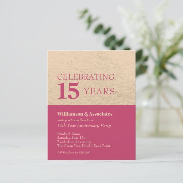 Budget Business Anniversary Pink Gold Invitation (Standing Front)