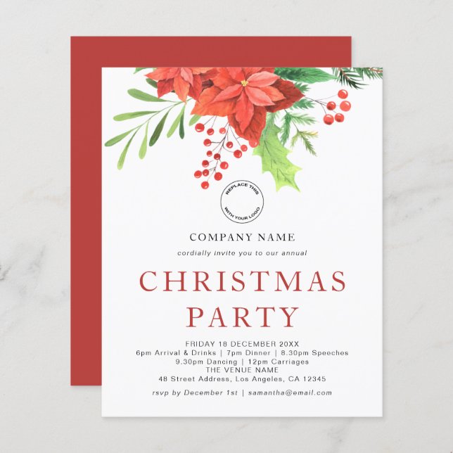 Budget Business Poinsettia Logo Christmas Party  (Front/Back)