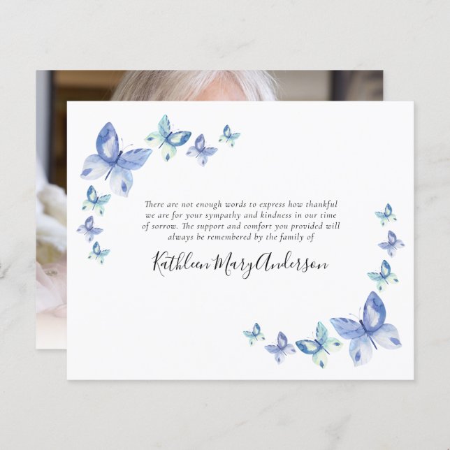 Budget Butterflies Funeral Memorial Thank You Card (Front/Back)