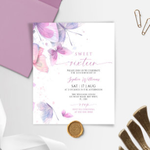 Budget Butterflies Sweet 16 Birthday Invitation