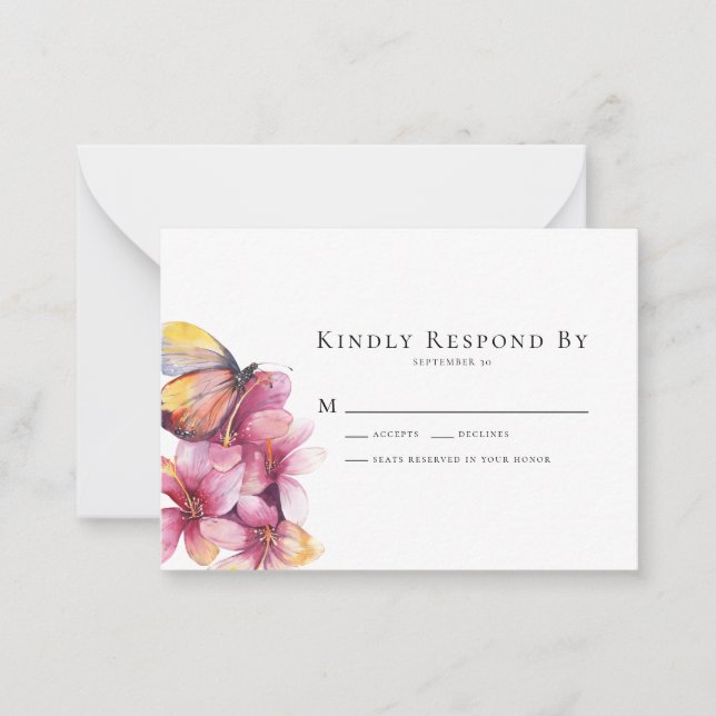 BUDGET Butterfly Floral Wedding RSVP Card (Front)