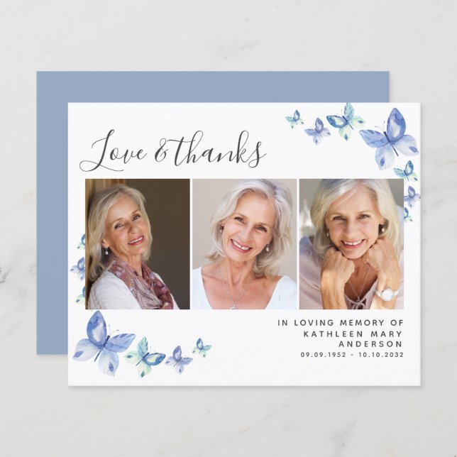 Budget Butterfly Photo Funeral Thank You Card (Front/Back)