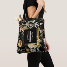 Budget Buy Monogram Watercolor Art Florals Black