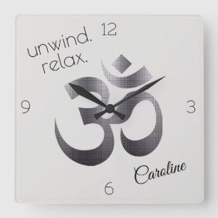 Budget Buy, Textured-Effect Black Om Symbol 10.75" Square Wall Clock