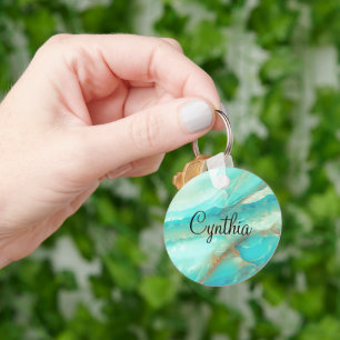 Budget Buy, Turquoise Marble Gold Print Key Ring