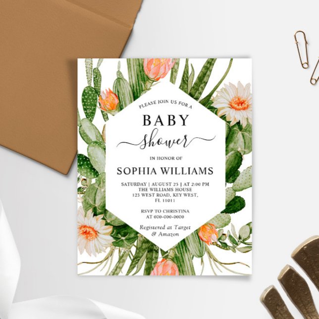 Budget Cactus Flowers Baby Shower Invitation (Creator Uploaded)