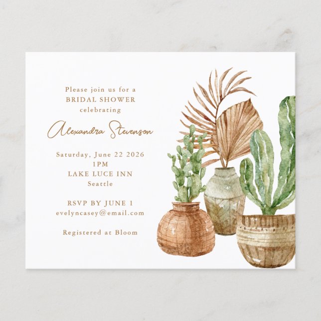 Budget Cactus Pampas Bridal Shower Invitation (Front)