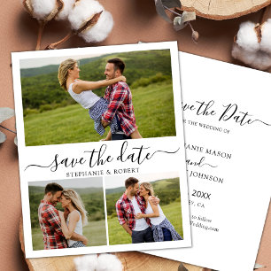 Budget Calligraphy 3 Photo Collage Save The Date Flyer