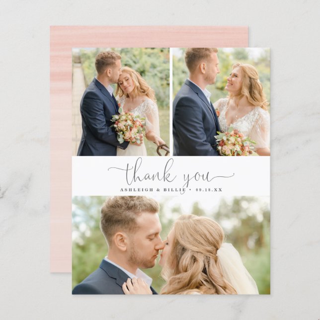 Budget Calligraphy 3 Photo Collage Thank You (Front/Back)