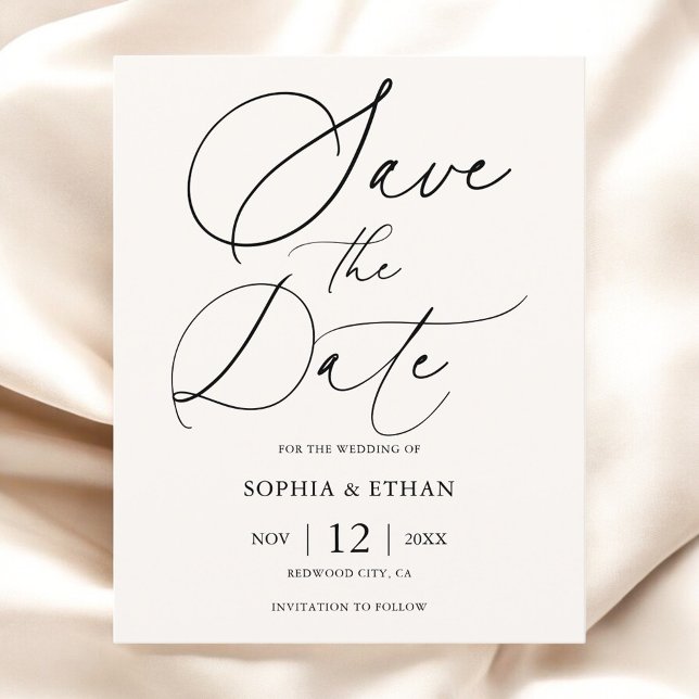 Budget Calligraphy Beige Wedding Save The Date Flyer (Creator Uploaded)