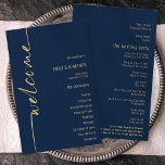 BUDGET Calligraphy Navy Gold Wedding Program<br><div class="desc">BUDGET Elegant Calligraphy Navy Blue and Gold Wedding Program. A budget price size 5.5” x 8.5”,  A modern typographical design with Welcome in a set script and rotated.</div>