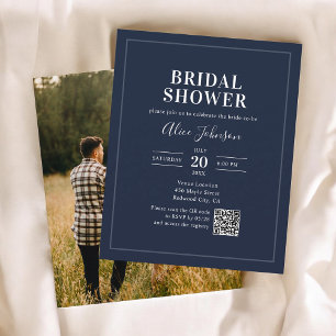 Budget Calligraphy QR Code Navy Blue Bridal Shower