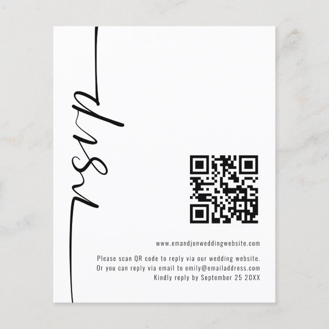 Budget Calligraphy QR Code Wedding RSVP (Front)