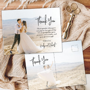 Budget Calligraphy Script Photo Wedding Thank You Postcard
