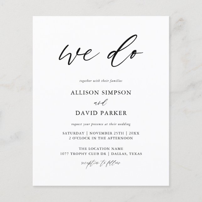 Budget Calligraphy We Do Wedding Invitations (Front)