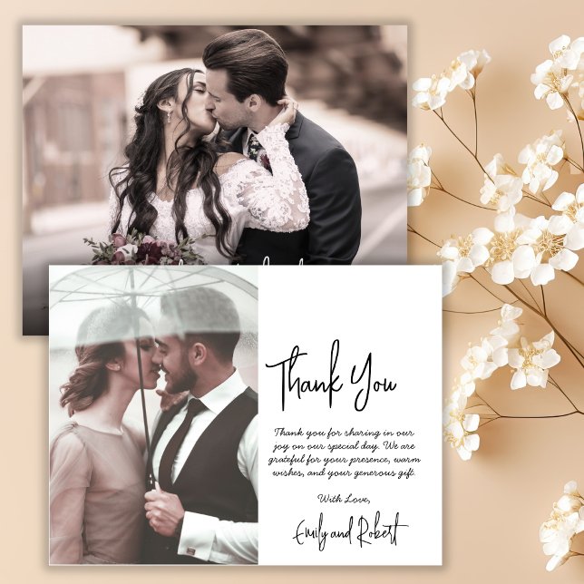 Budget Calligraphy Wedding Thank You Photo Card (Creator Uploaded)