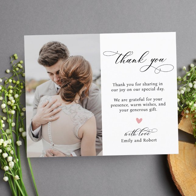 Budget Calligraphy Wedding Thank You Photo Card (Creator Uploaded)