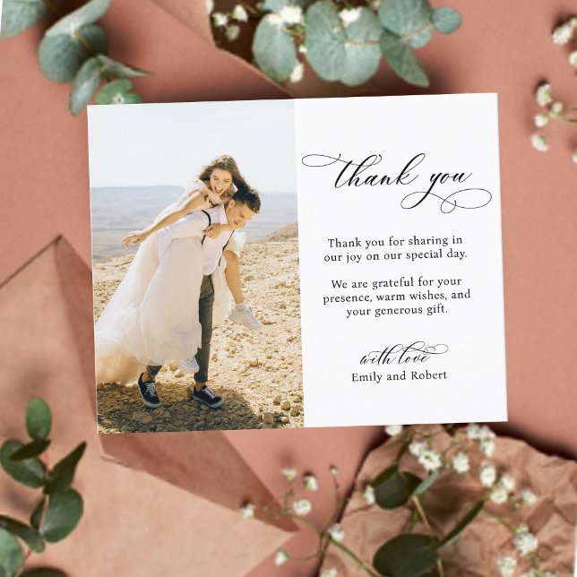 Budget Calligraphy Wedding Thank You Photo Card (Creator Uploaded)