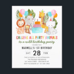 Budget Calling Party Safari Animals Kids Birthday<br><div class="desc">Budget Modern Calling All Party Animals Zoo Safari Birthday Invitation</div>