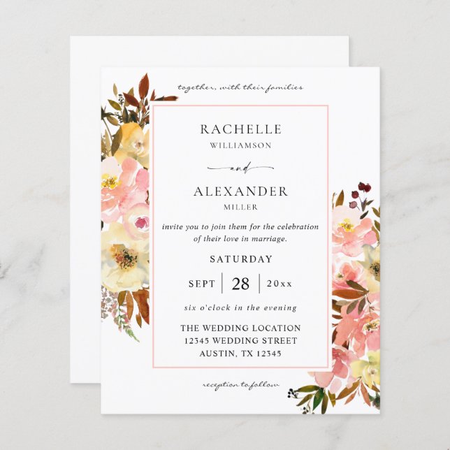 Budget Candy Pink & Yellow Floral 2 Wedding (Front/Back)