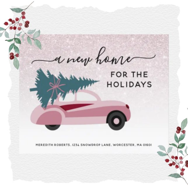Budget Car Christmas Tree Glitter New Address Card (Creator Uploaded)