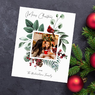 Budget Cardinal Bird & Pine Merry Christmas Photo Flyer