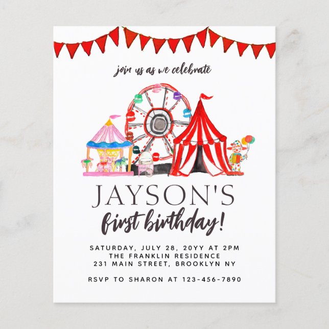 Budget Carnival Circus Country Fair Kids Birthday (Front)