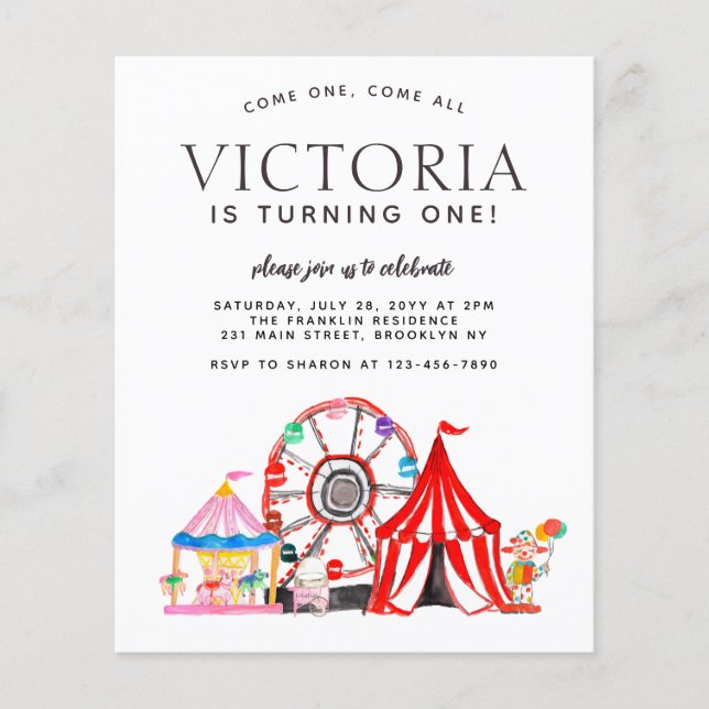 Budget Carnival Circus Festival Party Kid Birthday (Front)