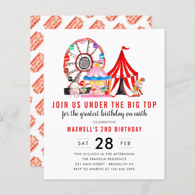 Budget Carnival Circus Show Birthday Invitation (Front/Back)
