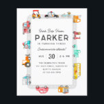Budget Cars Street Kids Transportation Birthday Flyer<br><div class="desc">Modern Honk Beep Vroom Cruise on Over Police Car Bike Scooter School Bus Fire Truck Ice Cream Truck Mailman Postman Cars Trucks Street Road Kids Transportation Birthday</div>