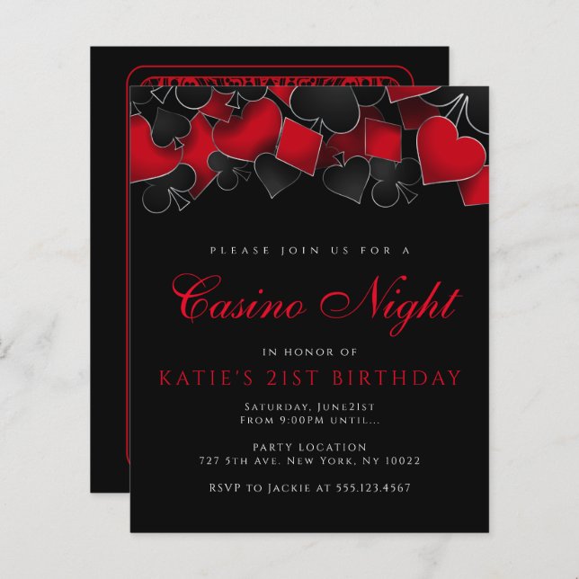 Budget Casino Night Party Invitations (Front/Back)
