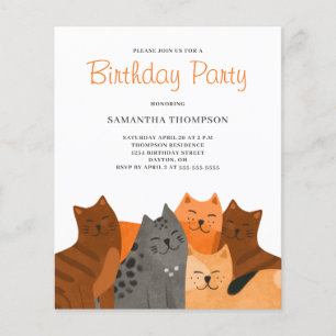 Budget Cat Birthday Party Invitation