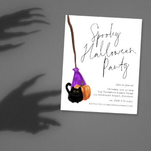 Budget Cat Broomstick Spooky Halloween Invitation