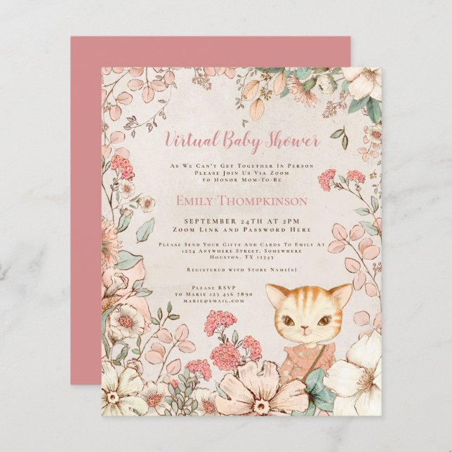 Budget Cat Girl Virtual Baby Shower Invitation (Front/Back)
