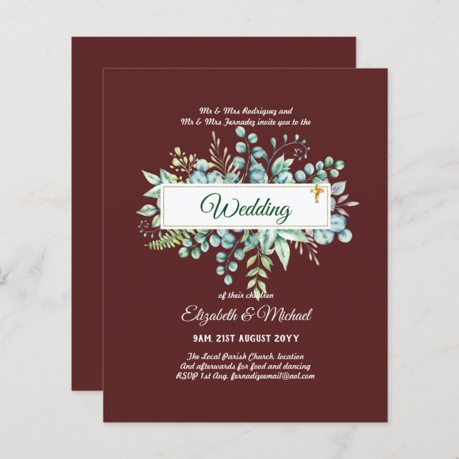 Budget CATHOLIC Christian WEDDING Greenery INVITES (Front/Back)