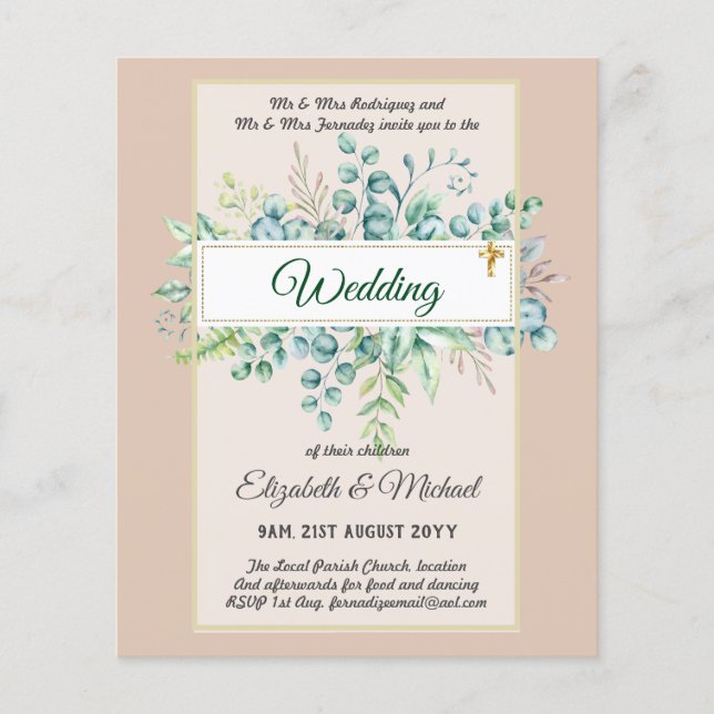 Budget CATHOLIC Christian WEDDING Greenery INVITES Flyer (Front)