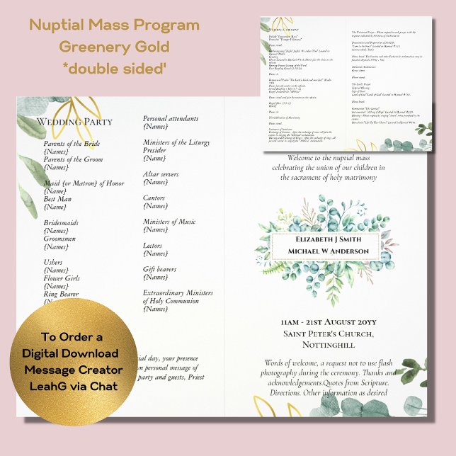 BUDGET Catholic Wedding Nuptial Mass Program Green Flyer (Creator Uploaded)