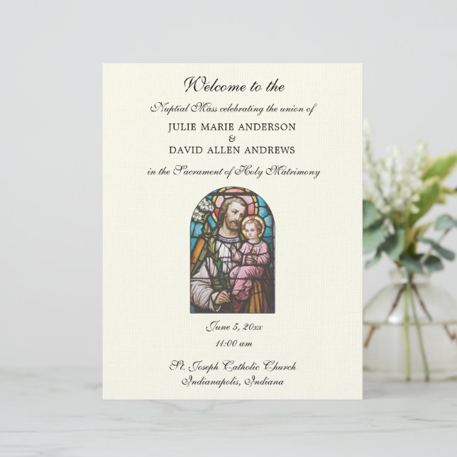 Budget Catholic Wedding Program     Custom Letterhead (Standing Front)