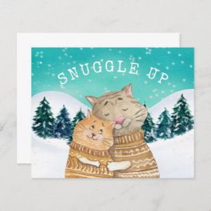 Budget Cats Hugging Snuggle Up Snow Holiday Card