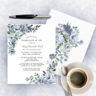 Budget Celebration of Life Blue Floral Invitation