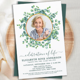 Budget Celebration Of Life Eucalyptus Photo Invite