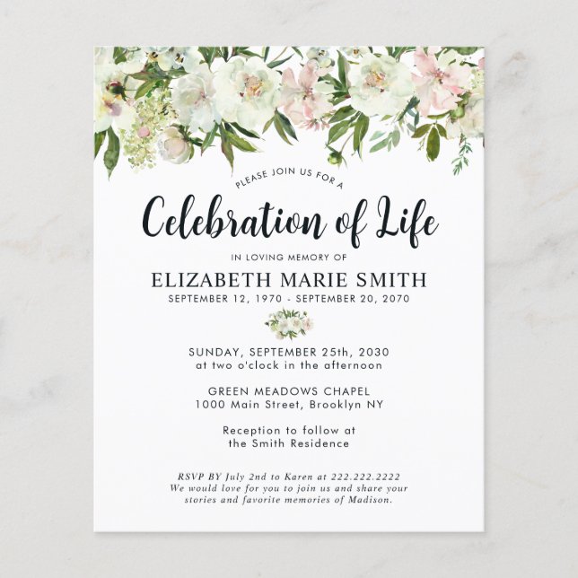 Budget Celebration of Life Floral Funeral Memorial Flyer (Front)