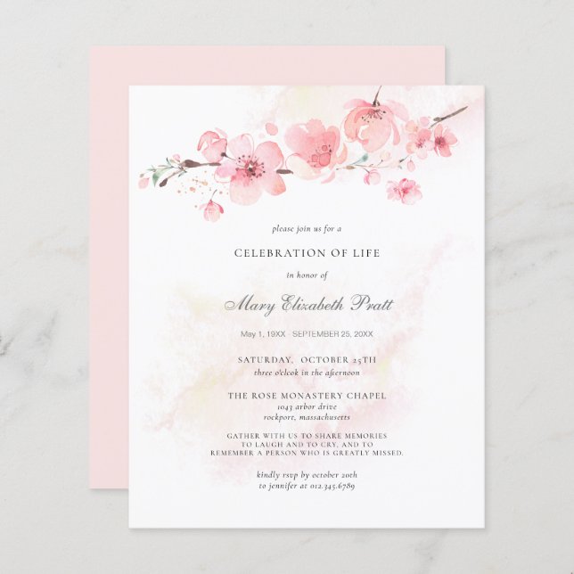 Budget Celebration of Life Funeral Pink Floral (Front/Back)