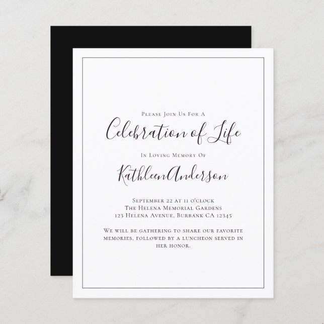 Budget Celebration of Life Invitation | Minimalist (Front/Back)